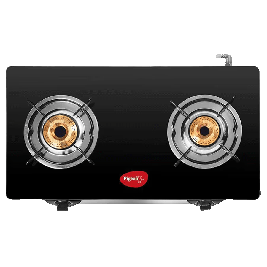 Pigeon Ayush 2 Burner Glass Gas Stove (Spill Proof, Black)