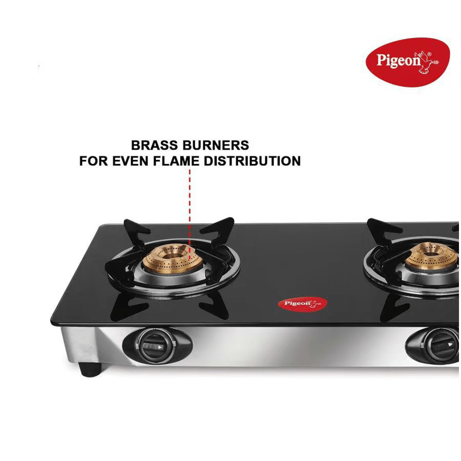 Pigeon Ayush 2 Burner Glass Gas Stove (Spill Proof, Black) - Image 3
