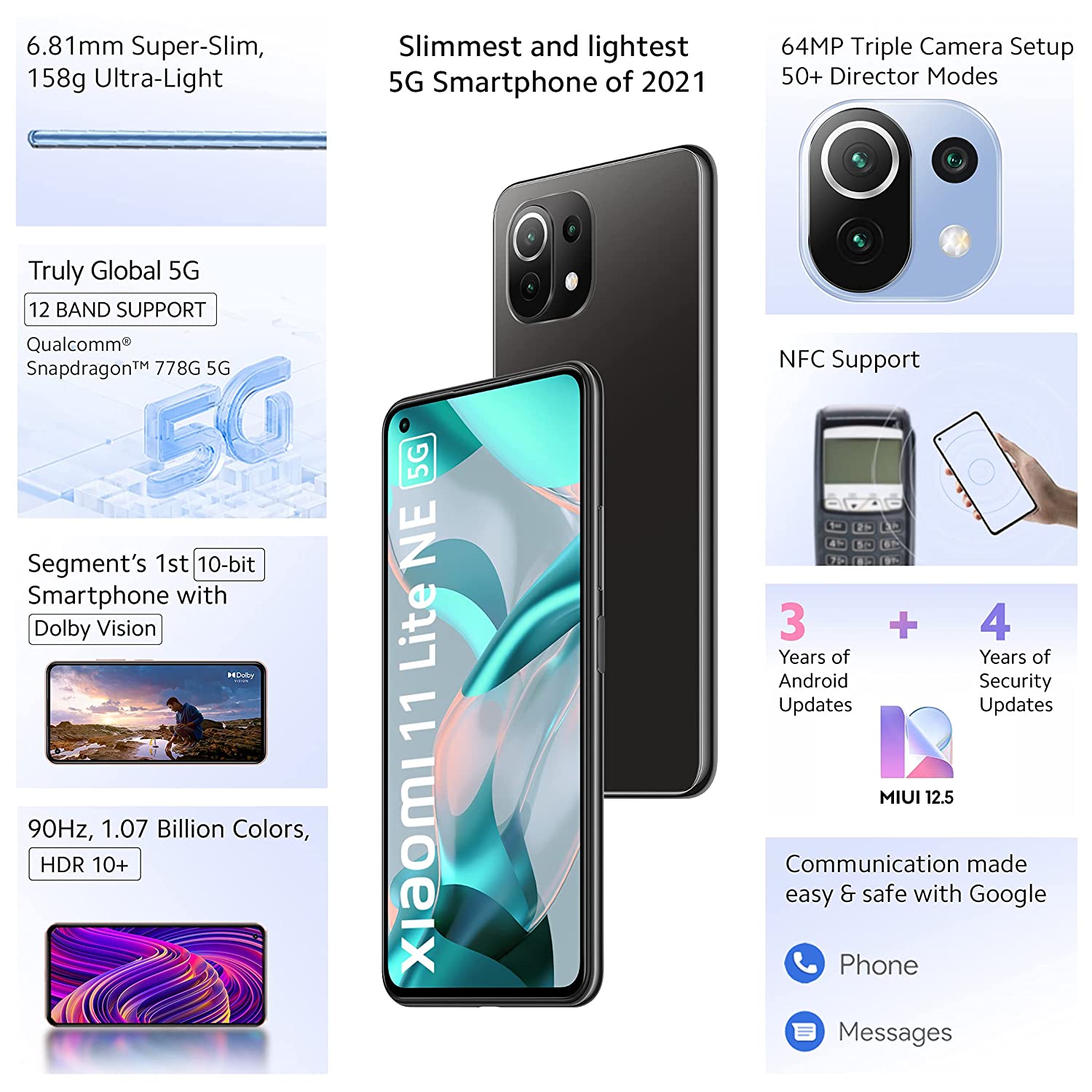 Xiaomi 11 Lite NE 5G (8GB RAM 128 GB Storage) | Slimmest (6.81mm) & Lightest (158g) 5G Smartphone | 10-bit AMOLED with Dolby Vision | SD 778 with 12 5G Bands - Image 2
